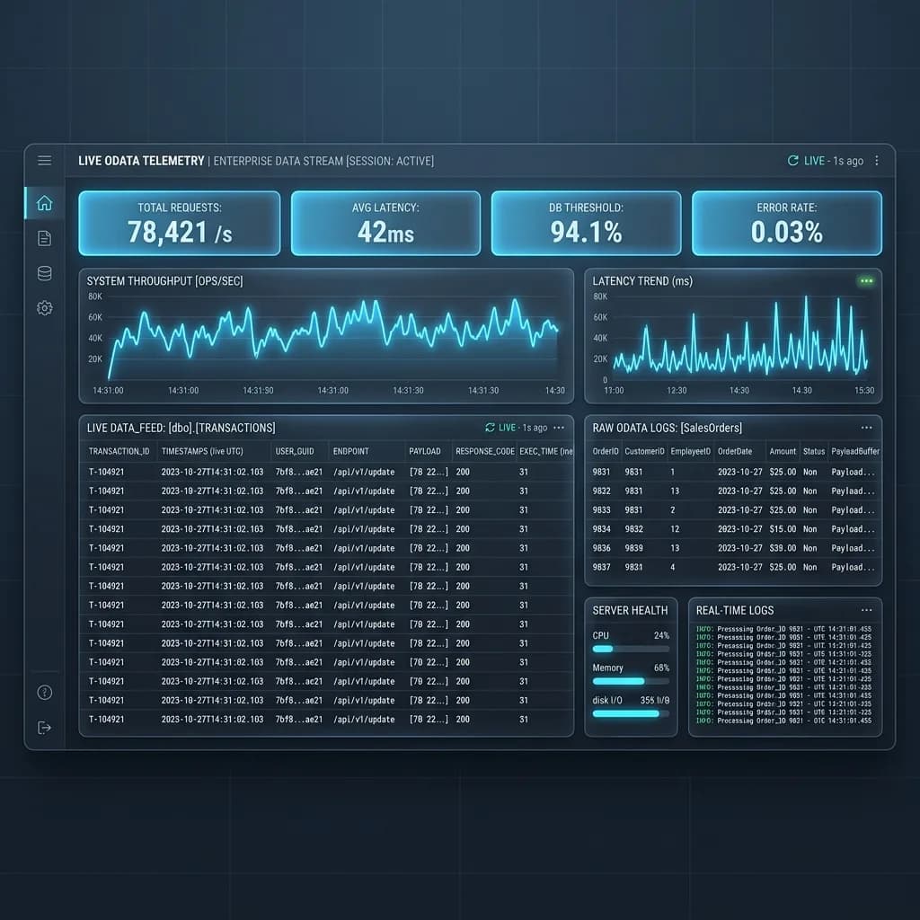 DataTether live ERP dashboard with real-time analytics charts and KPI cards