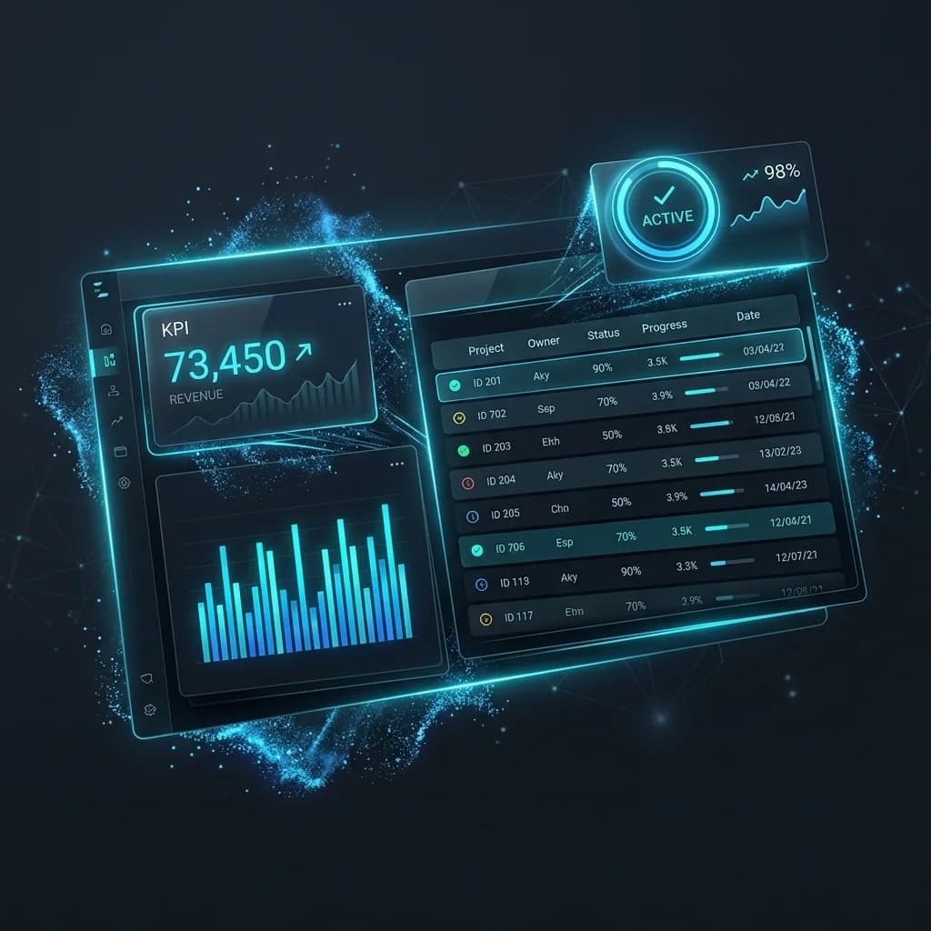 DataTether auto-generated premium dashboard showing real-time ERP analytics and KPI telemetry